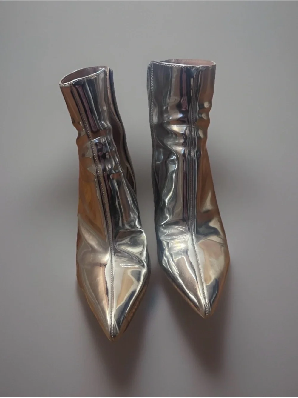 Betsey Johnson Silver Kassie Ankle Boots Stacked Sparkle Heel Zip Up Sz 9 - Picture 2 of 7